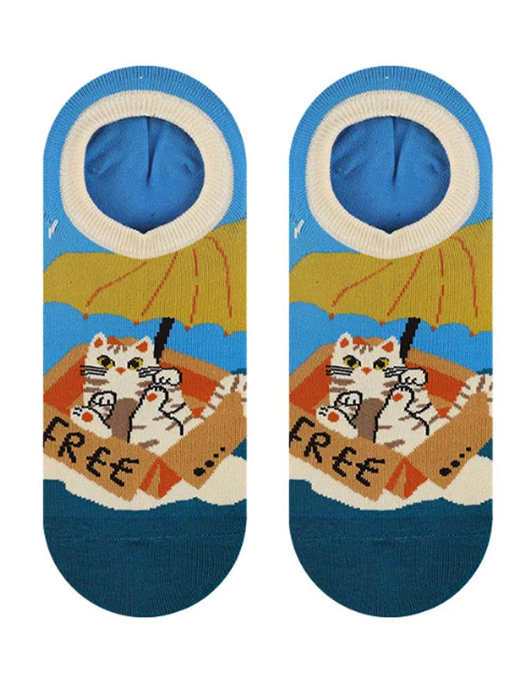 Cartoon Kitty Boat Socks Z273063