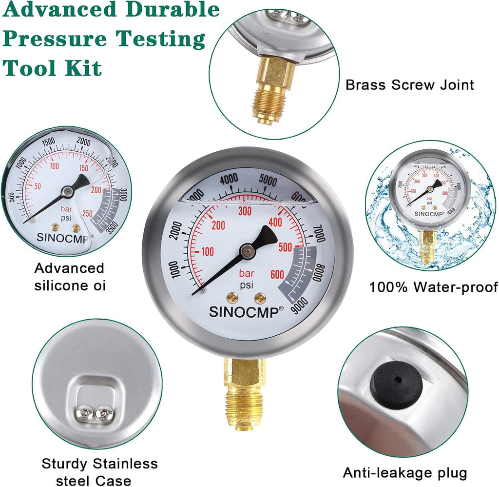 Hydraulic Pressure Gauge Kit Stainless Steel Test Gauge Kit Q847613