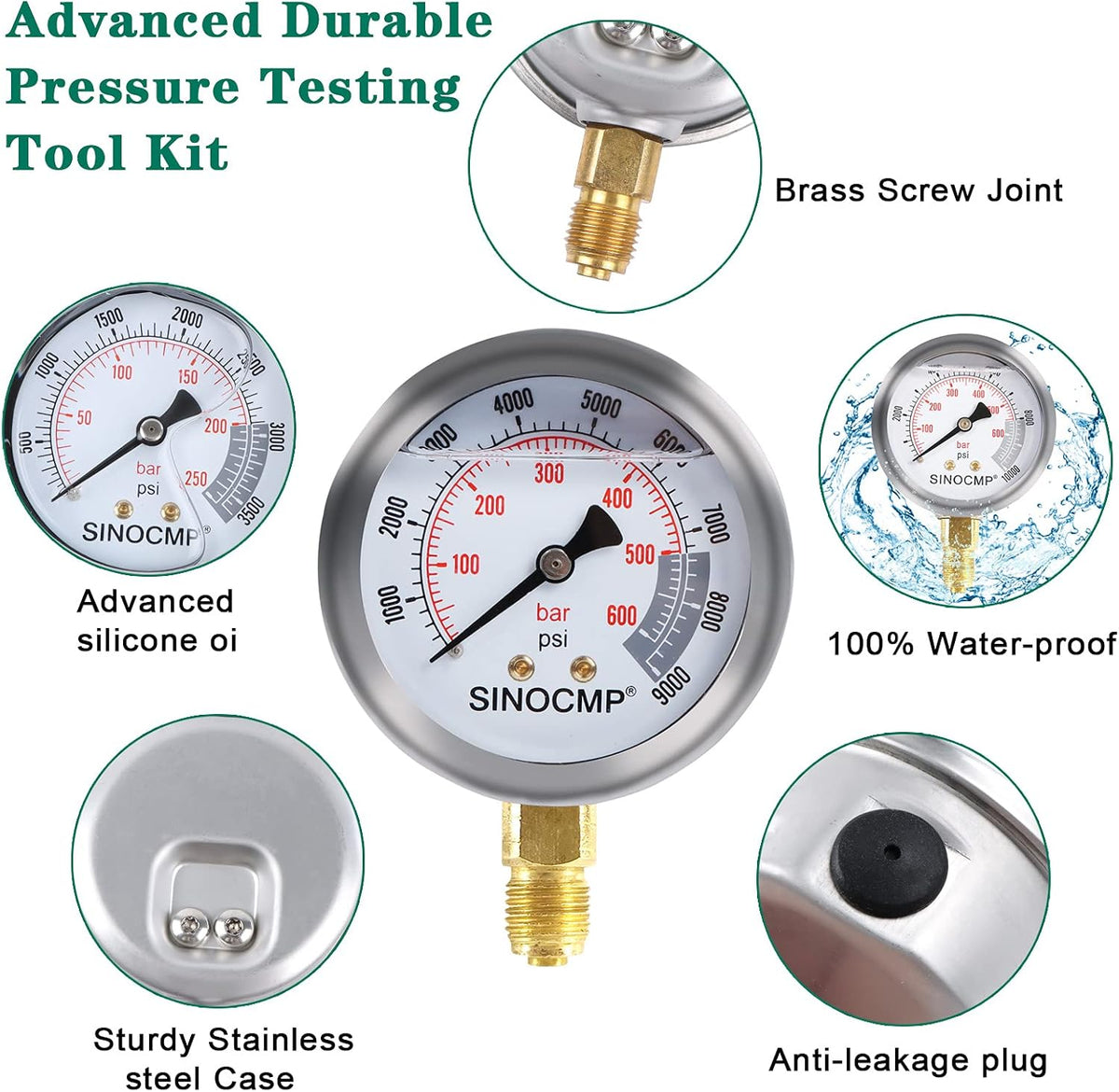 Hydraulic Pressure Gauge Kit Stainless Steel Test Gauge Kit Q847613