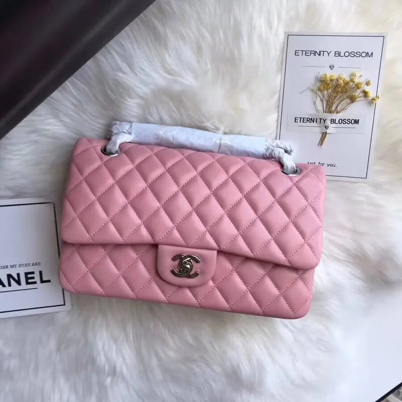 Pink Lambskin Leather Flap Bag X4720