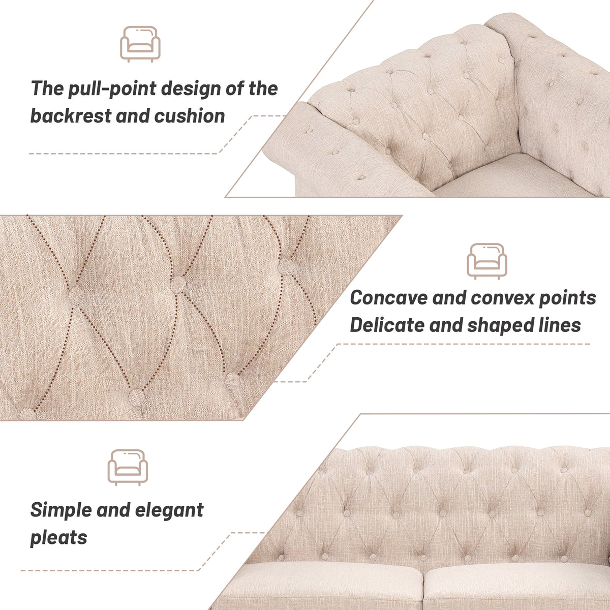 Dutch Velvet Tufted Sofa Set with Solid Wood Legs Q418