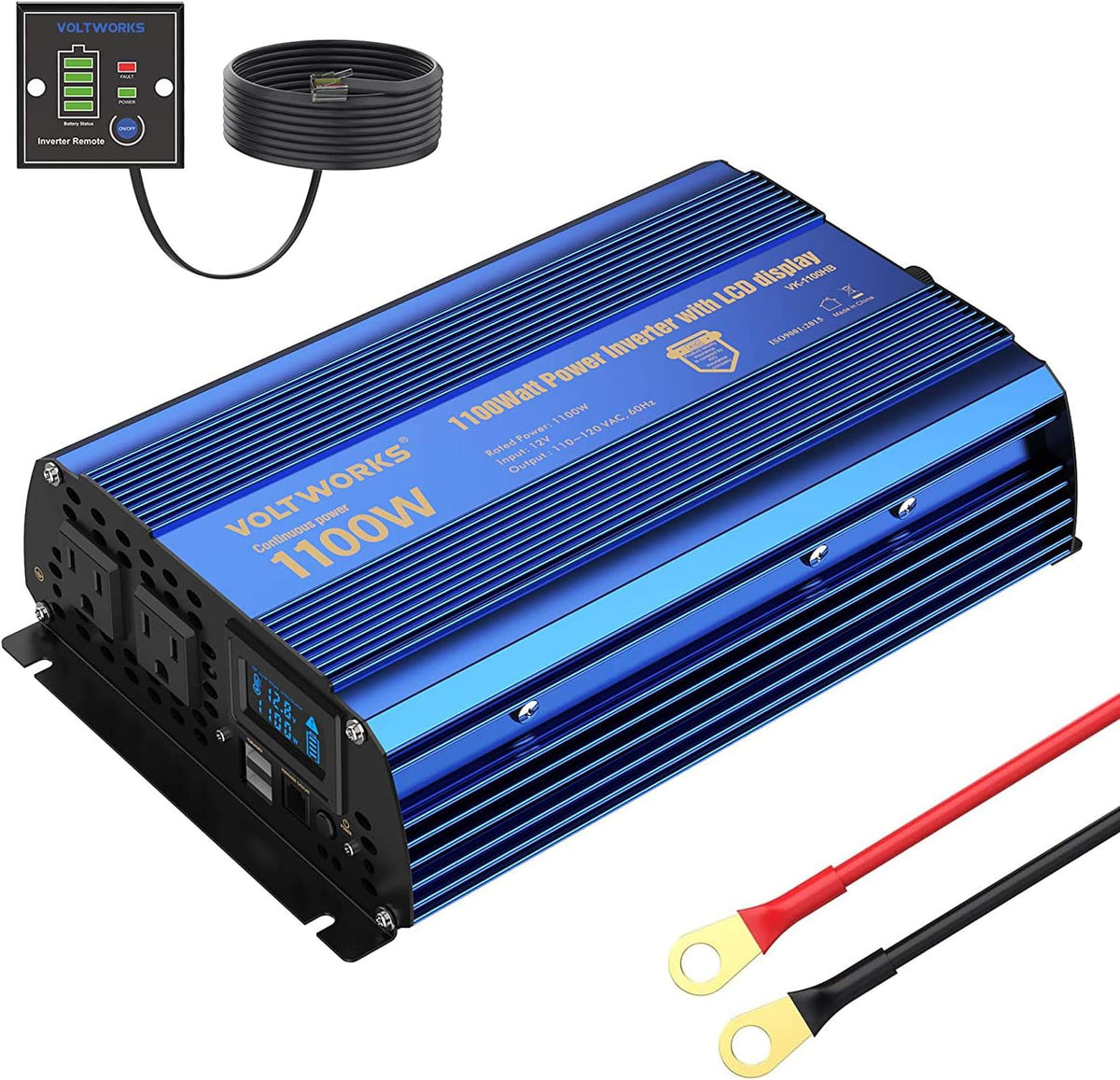 1100 watt DC 12V to AC 120V Modified Sine Wave Inverter with LCD Display Remote Control 2AC Outlets Dual 2.4A USB Ports L83245