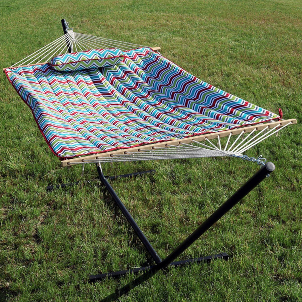 Multi Color Cotton Rope Hammock with Stand X198569