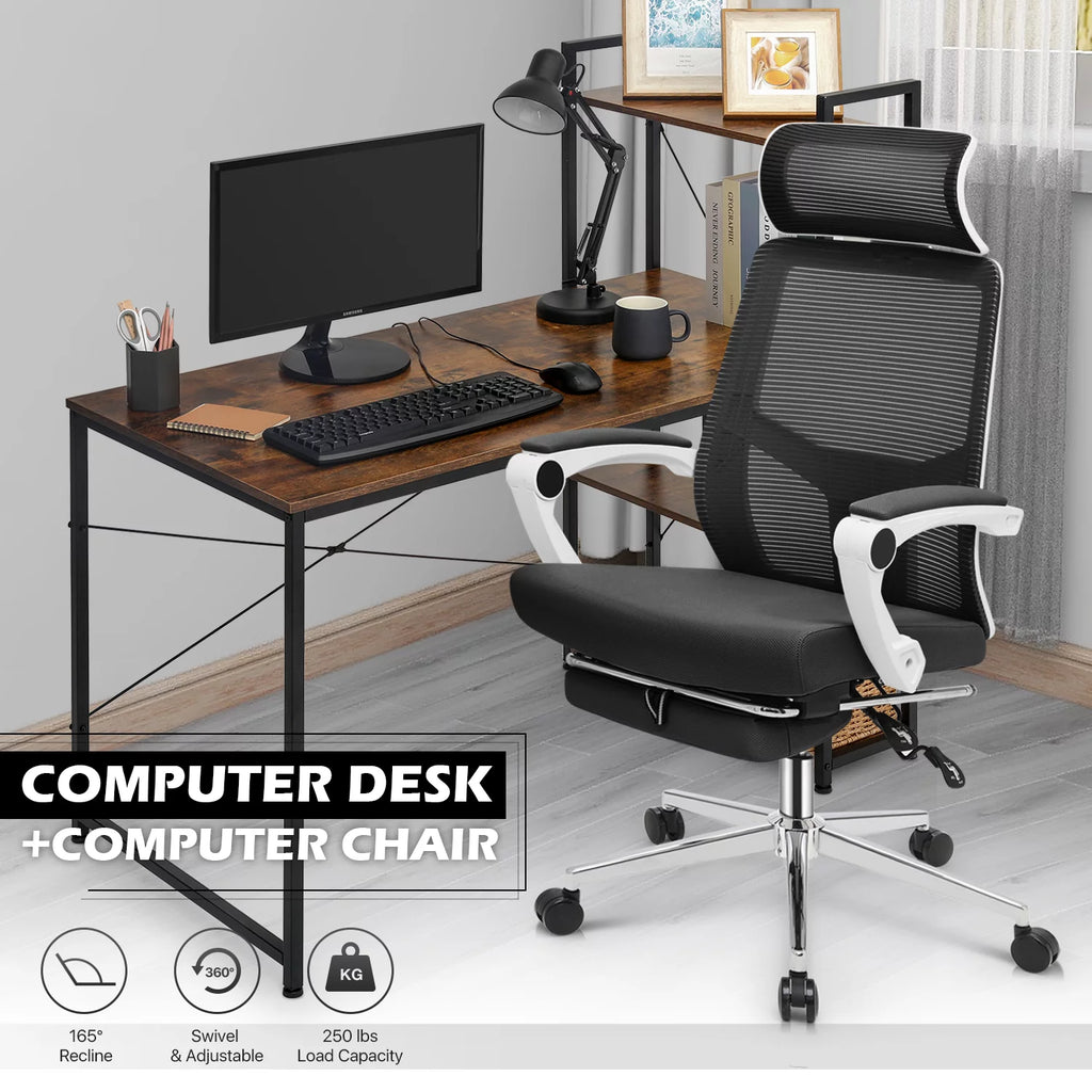 Black Computer Desk and Chair Set with Bookshelf S898