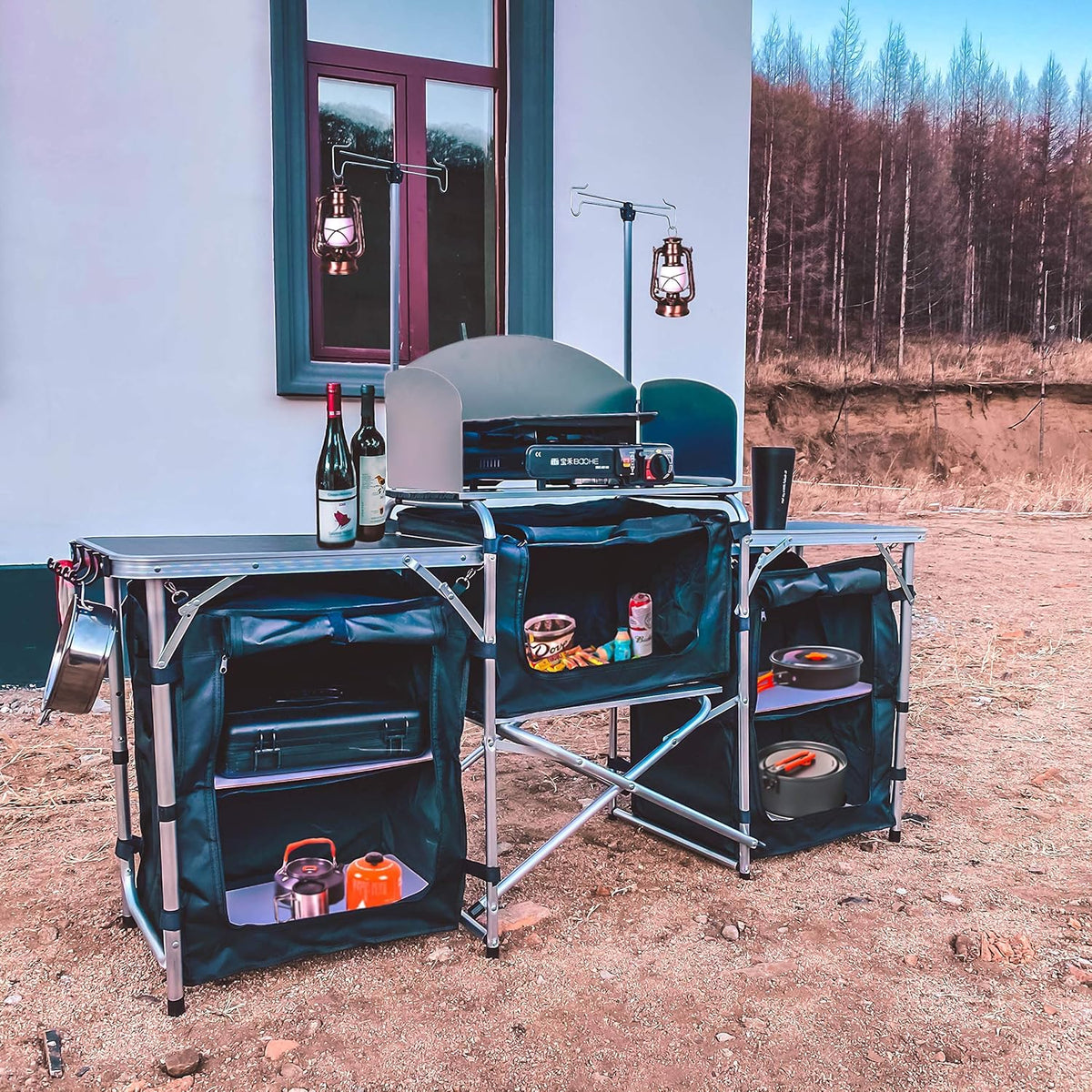 Multifunctional Aluminum Folding Camping Table with Storage Organizer M43982