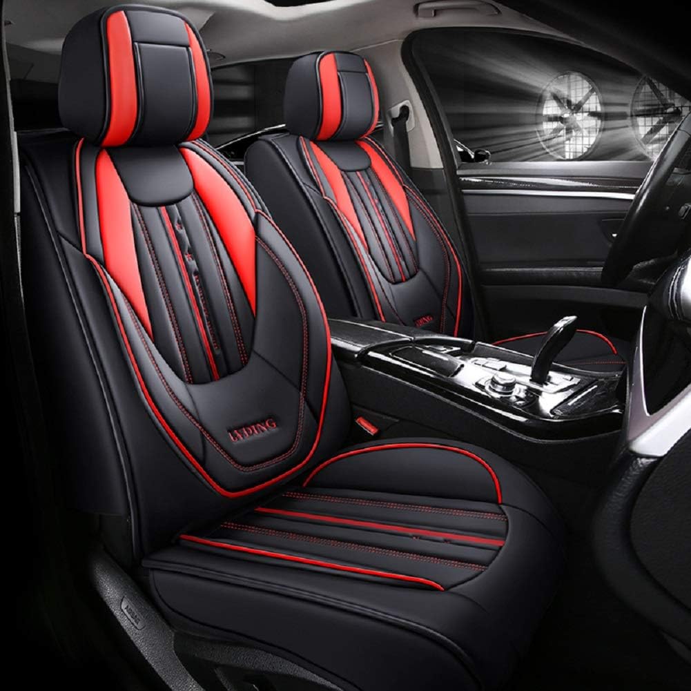 Black-red PU Leather 5 Seats Full Set Car Seat Covers C956975
