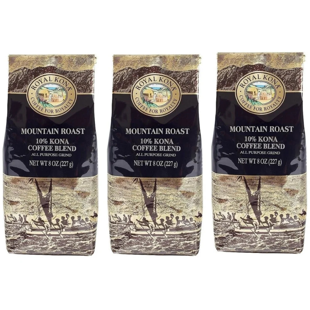 10% Kona Blend Coffee, Pre-Ground, 8 Ounce Bag (Pack of Three) A3476