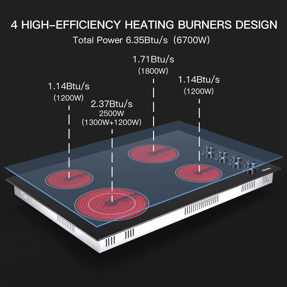 Black 30 Inch 4 Burners Ceramic Drop-in Radiant Cooktop U269
