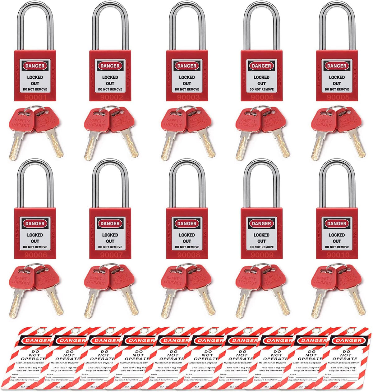 50 Locks 50 Tags Red Lockout Tagout Safety Padlocks Kit J3912