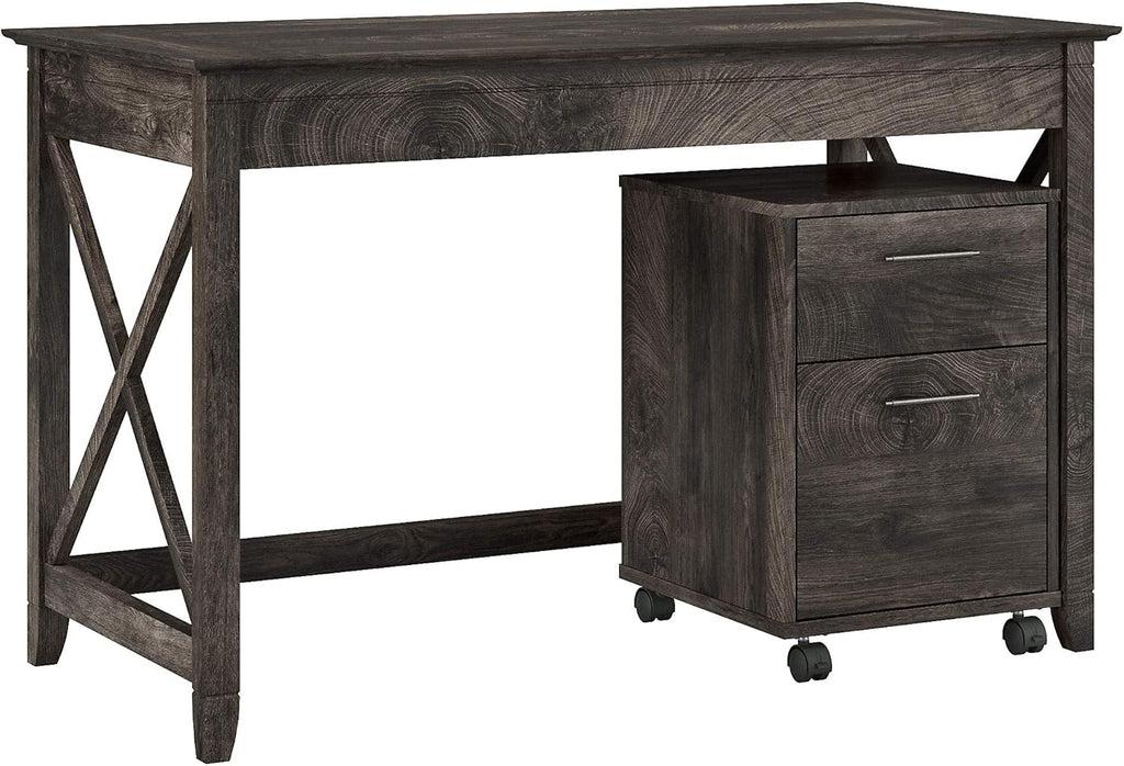 48W Dark Gray Hickory Writing Desk with 2 Drawer Mobile File Cabinet J714