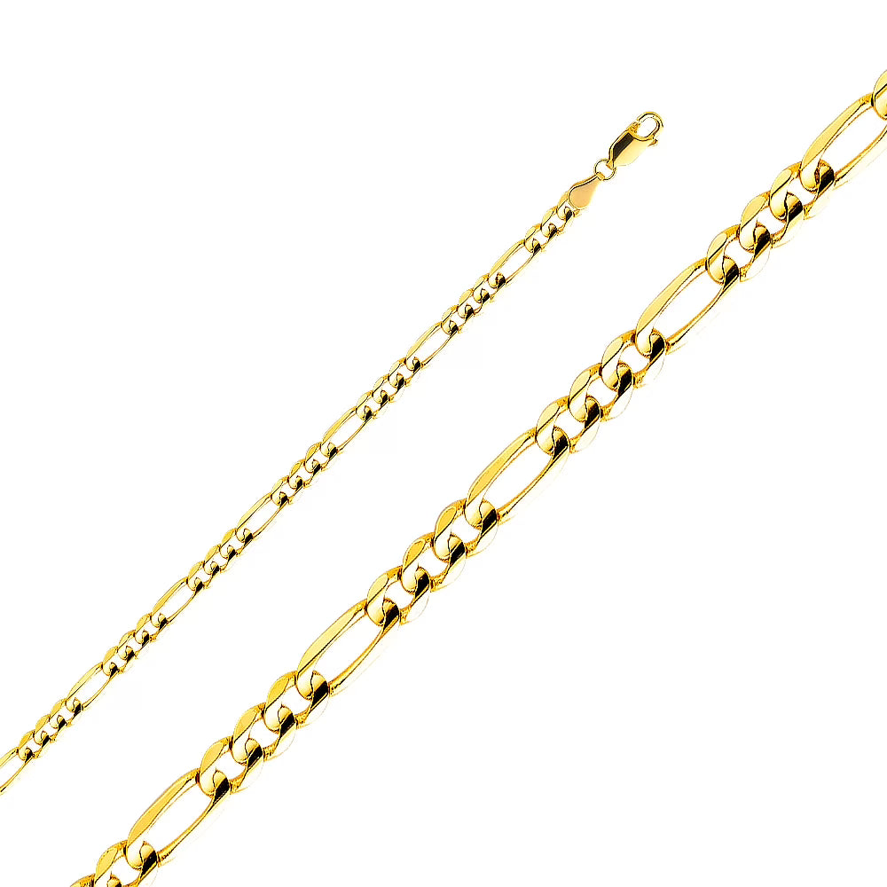 14K Yellow Gold Figaro Chain Necklace 24 inch D208