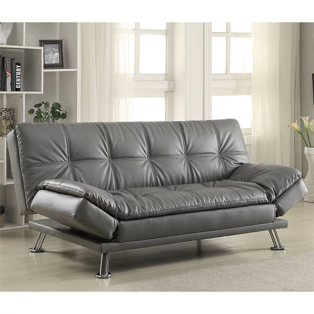 Dark Gray Faux Leather Tufted Sleeper Sofa R8964