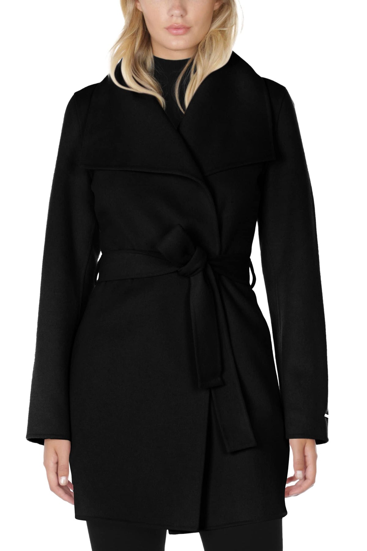 Black Belted Wrap Coat U800224