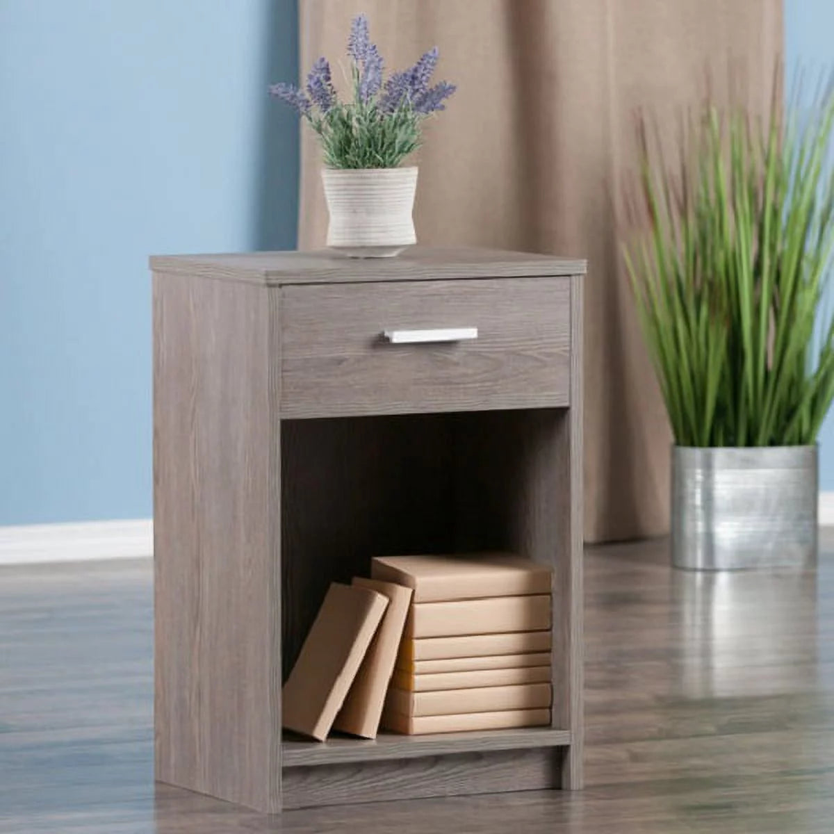 Ash Grey Wood Accent Table with Open Cabinet W448915