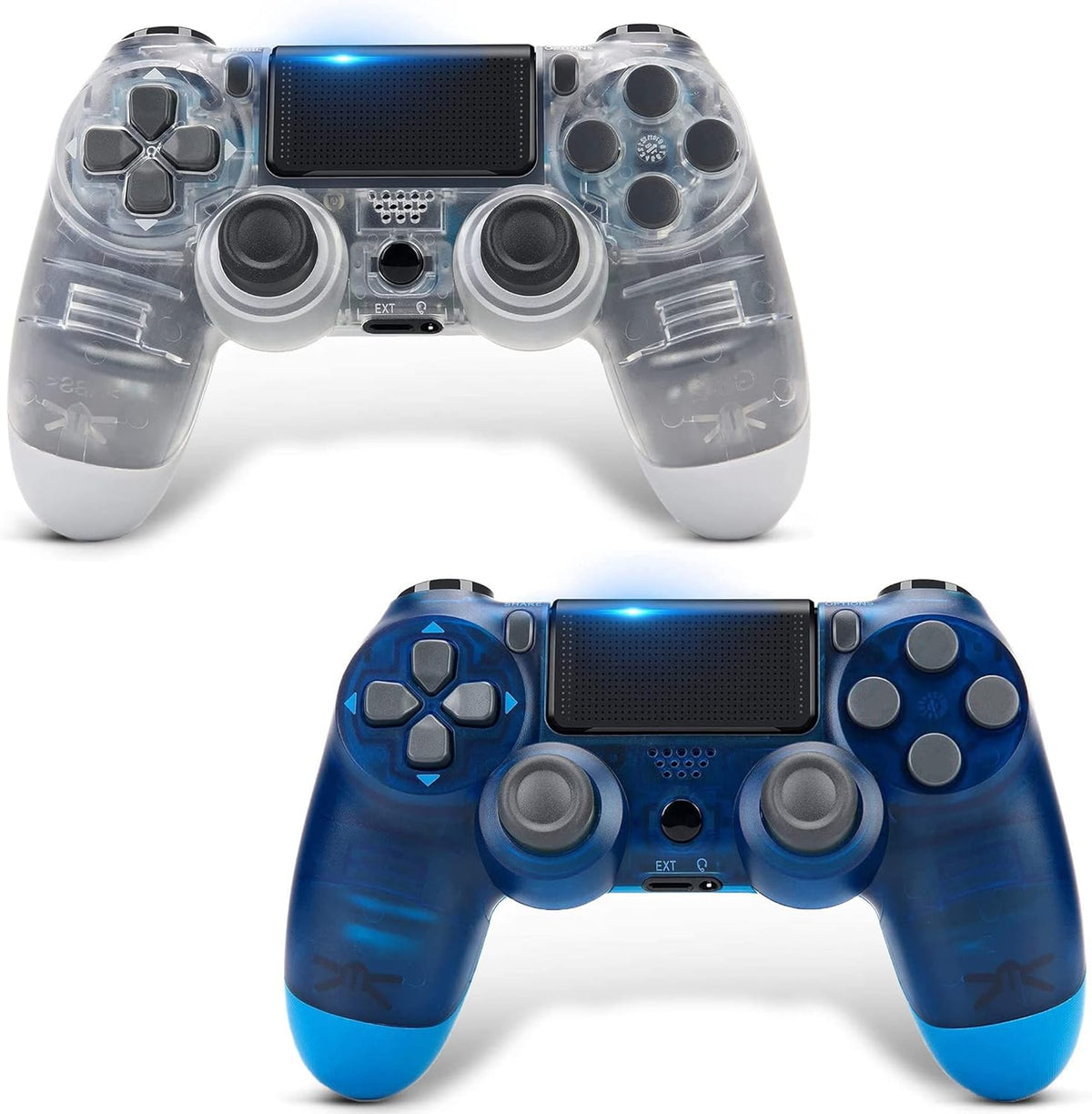 2 Pack Wireless Bluetooth Gamepad with USB Cable, Transparent White & Ocean Blue C824656
