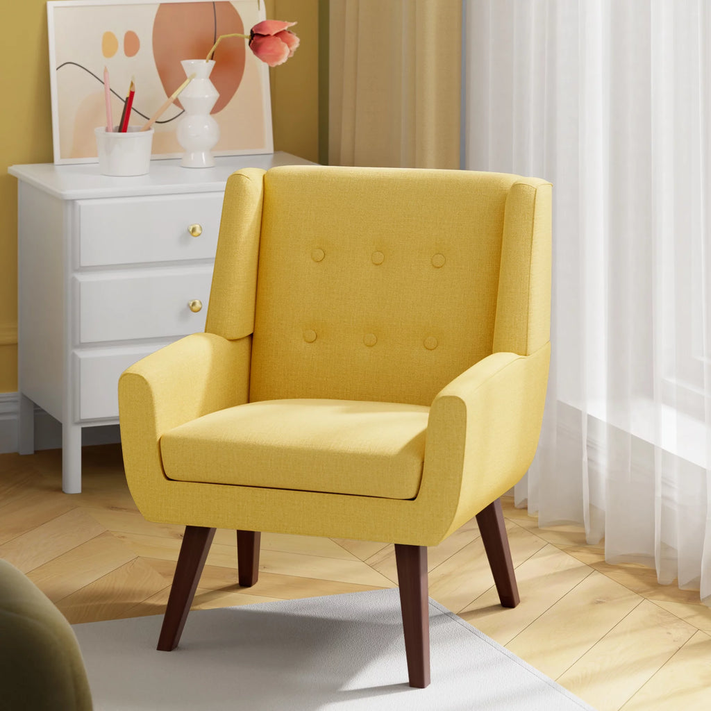 Yellow Linen Fabric Upholstered Accent Chair G956282