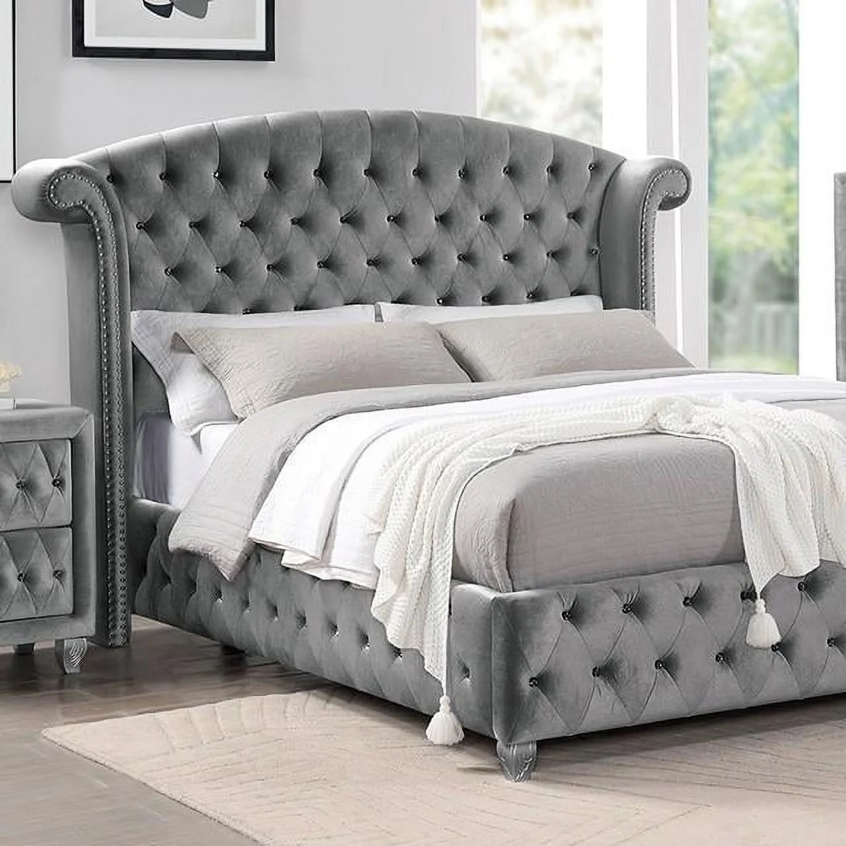 Gray Solid Wood King Bedroom Set 6pcs N941