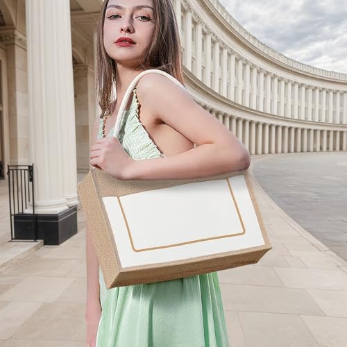 10 Pack Reusable Jute Canvas Tote Bags with Handles X1782
