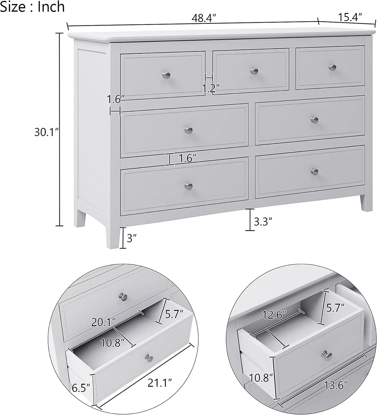 White 3 Piece Wood Bedroom Set with Full Size Bed L2037