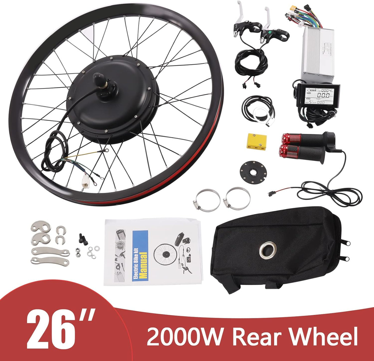 Electric Bicycle Wheel Kit Front/Rear Wheel Hub Motor Electric Bike Conversion Kit with LCD Display O4797