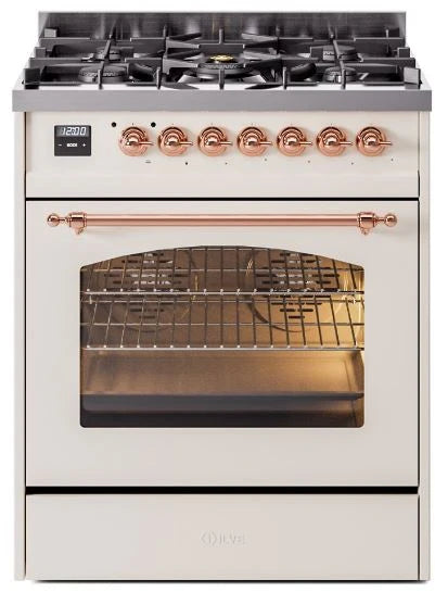 30 Dual Fuel Natural Gas Range Antique White Copper Trim N207