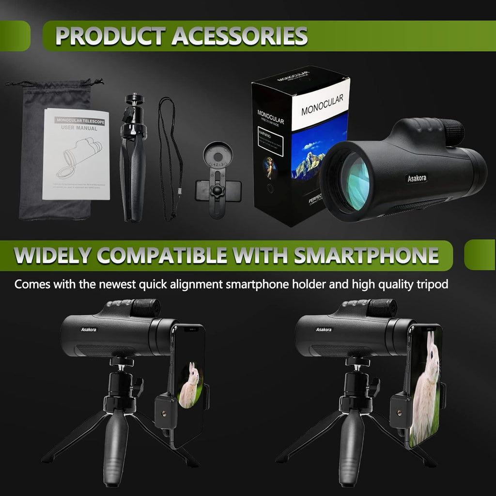 12x50 Waterproof Monocular with Smartphone Adapter & Tripod Y892199