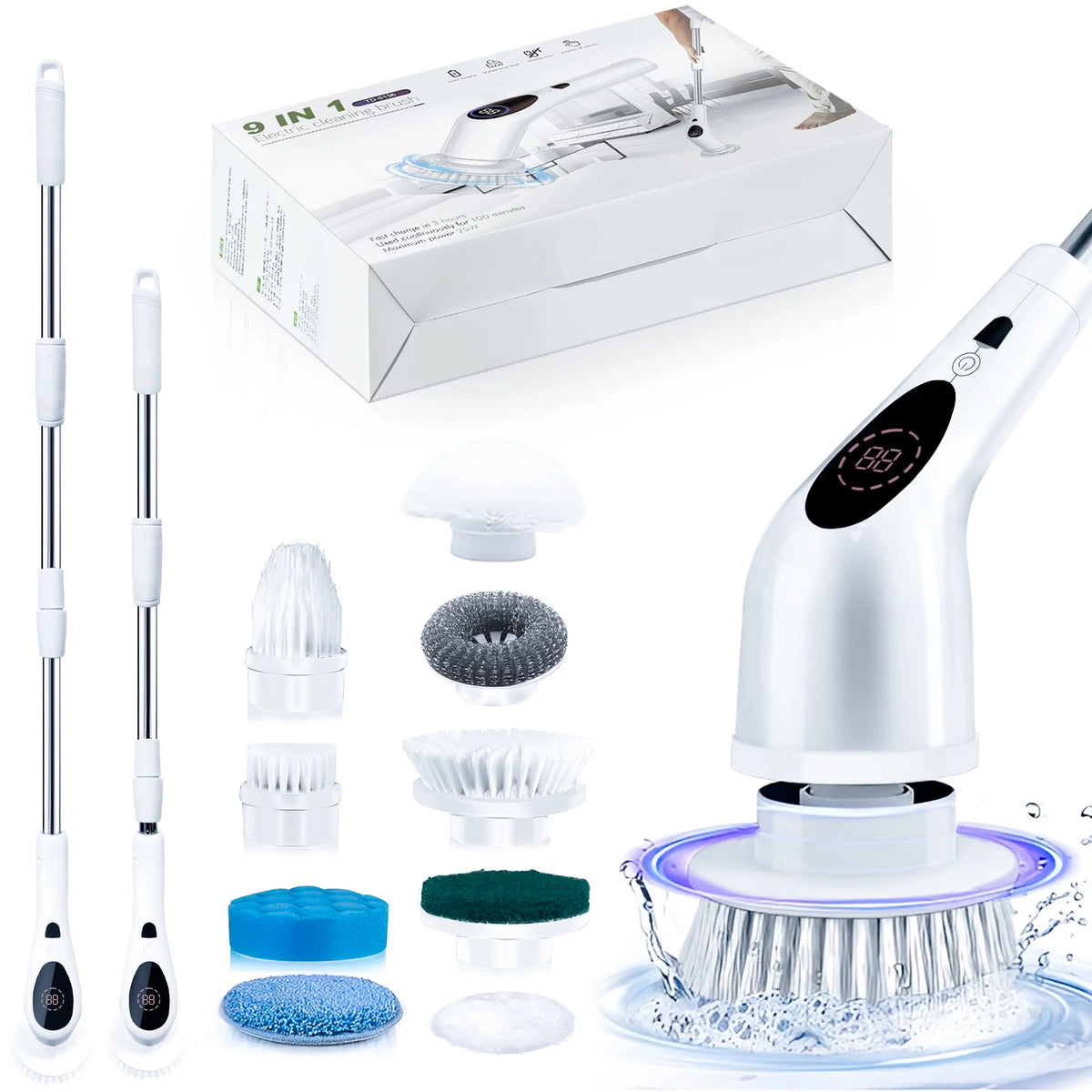 Cordless Electric Spin Scrubber with 9 Replaceable Brush Heads X7423
