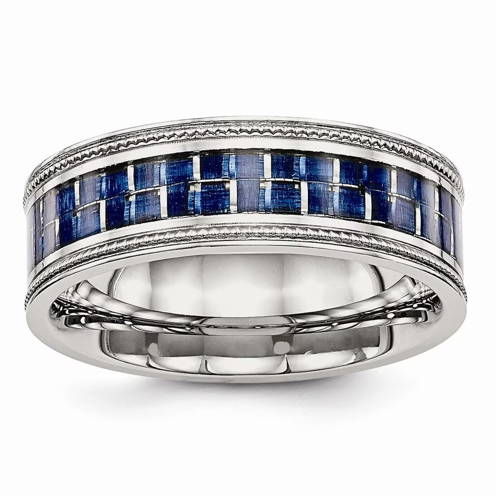 Stainless Steel Ring with Blue Carbon Fiber Inlay P106856