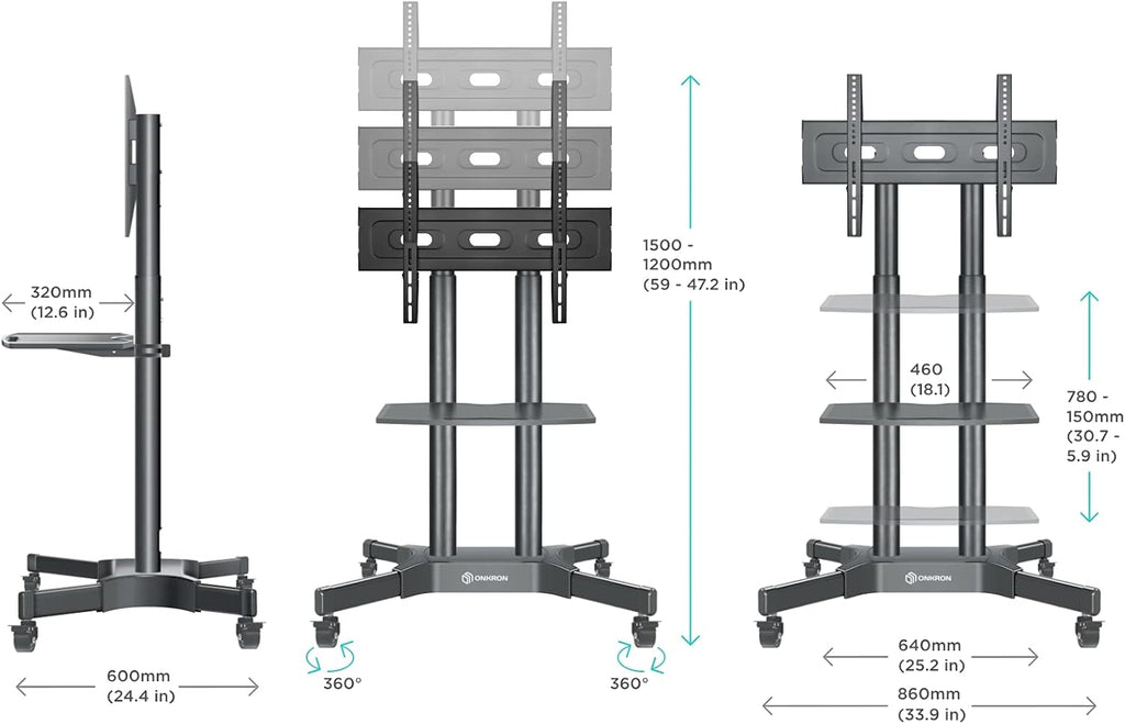 Mobile TV Stand Rolling TV Cart for 40 to 65 Inch LCD LED TV Screens with Wheels Shelves L92888