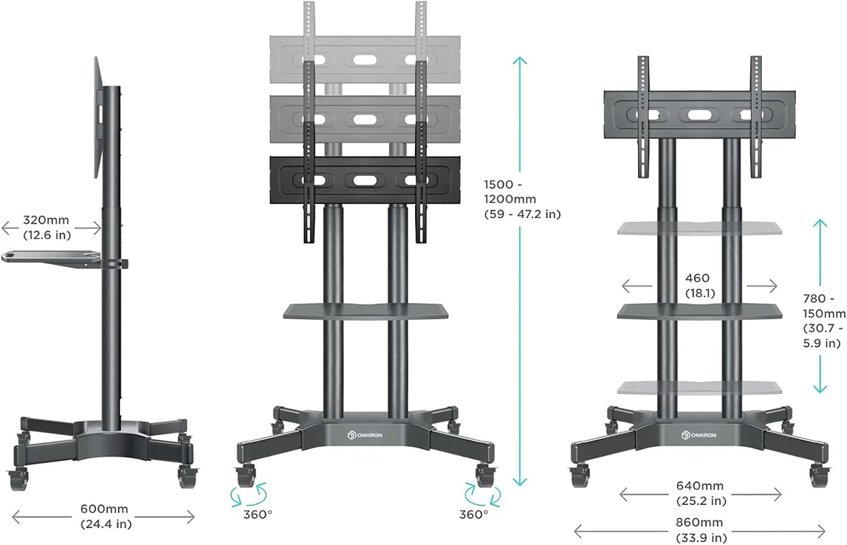 Mobile TV Stand Rolling TV Cart for 40 to 65 Inch LCD LED TV Screens with Wheels Shelves L92888