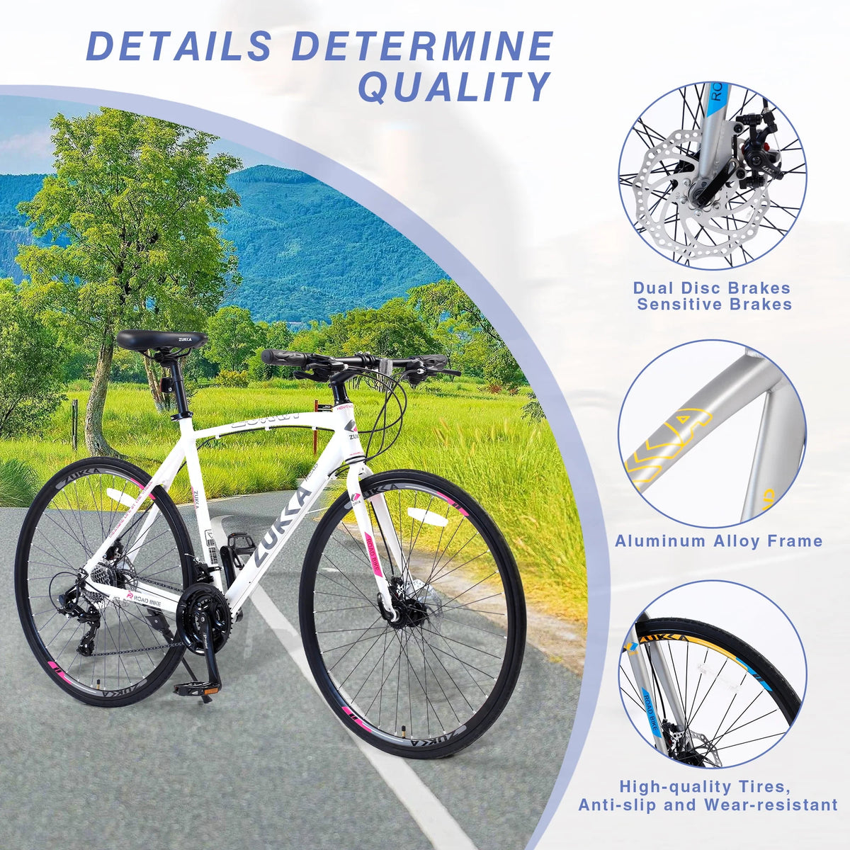 24 Speed 700C Road Bike with Aluminum Frame Disc Brakes, Blue K8670