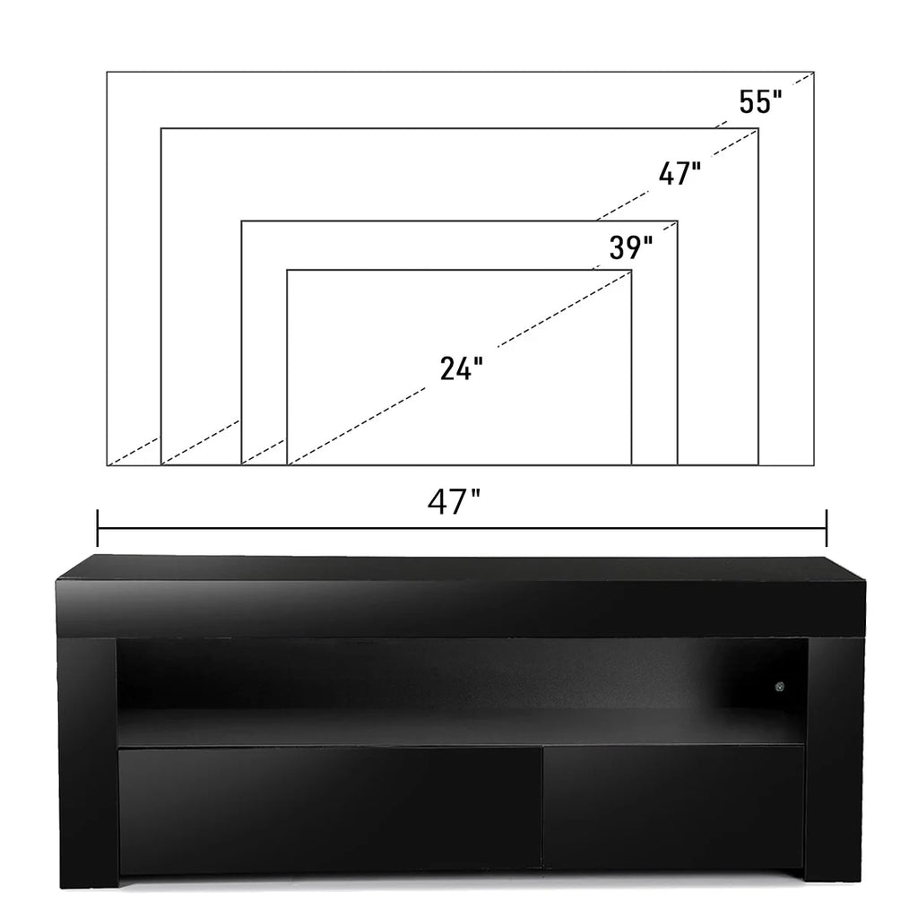 High Gloss TV Stand with LEDs for TVs up to 55 inch 2 Drawers Black Z1605
