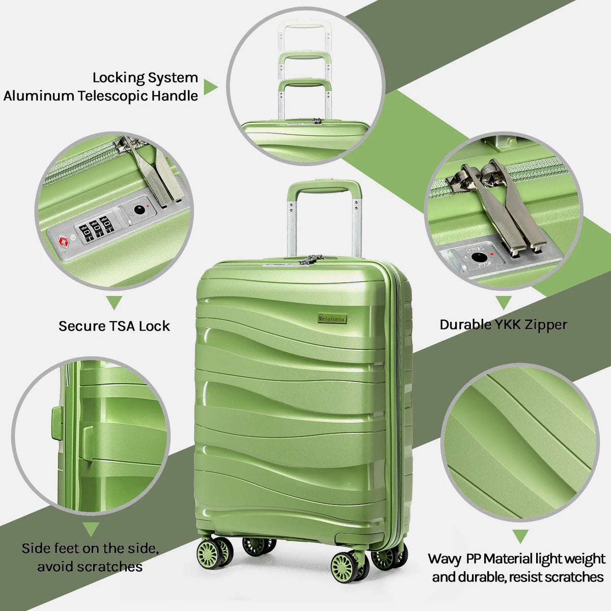 5 Luggage Sets PP Hardside Spinner Luggage Expandable Carry-on Suitcase P3294