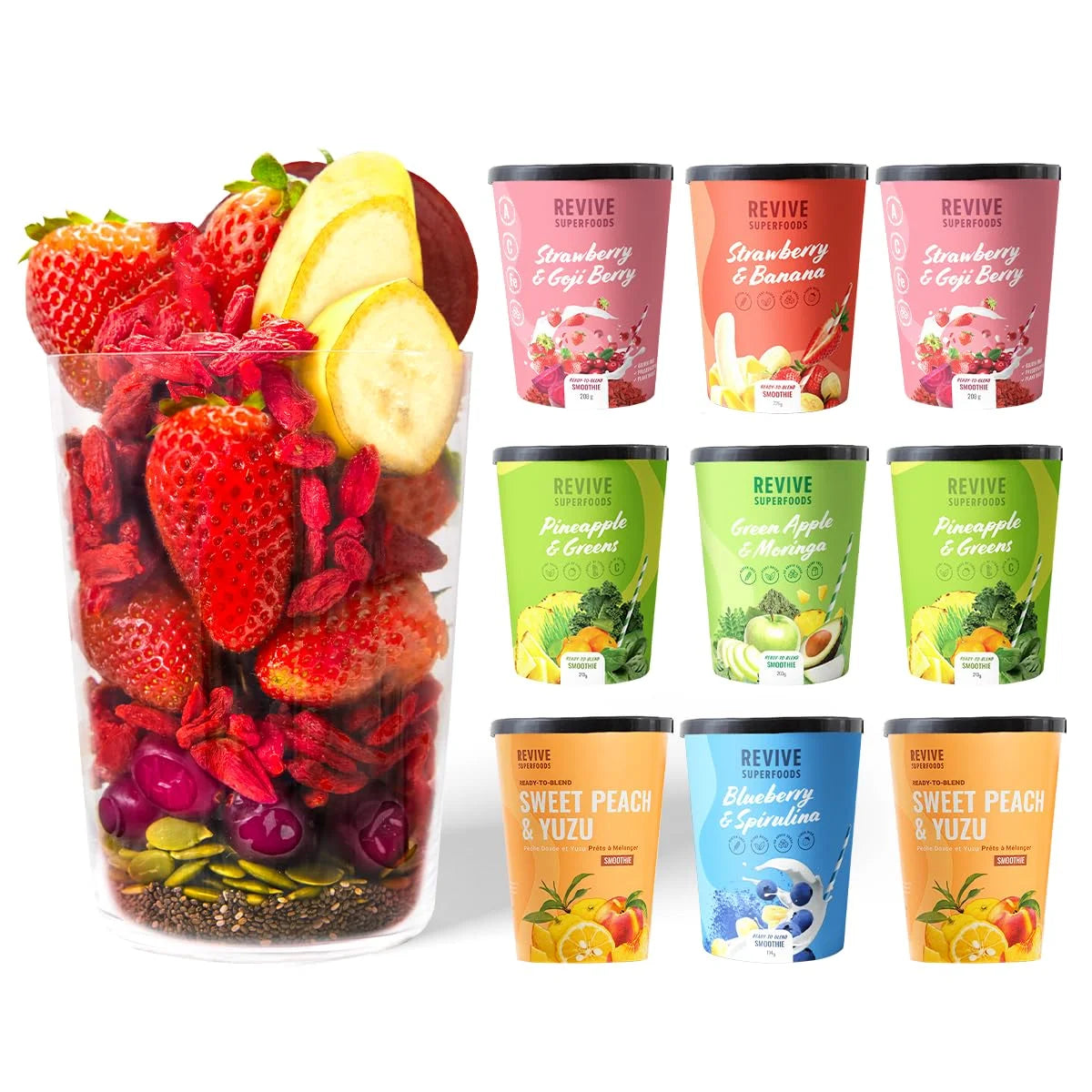 Wellness Bundle 9 Pack with Green Apple & Moringa, Pineapple & Greens X2, Strawberry & Banana, Strawberry & Goji Berry X2, Blueberry & Spirulina, Sweet Peach & Yuzu X2 W71912