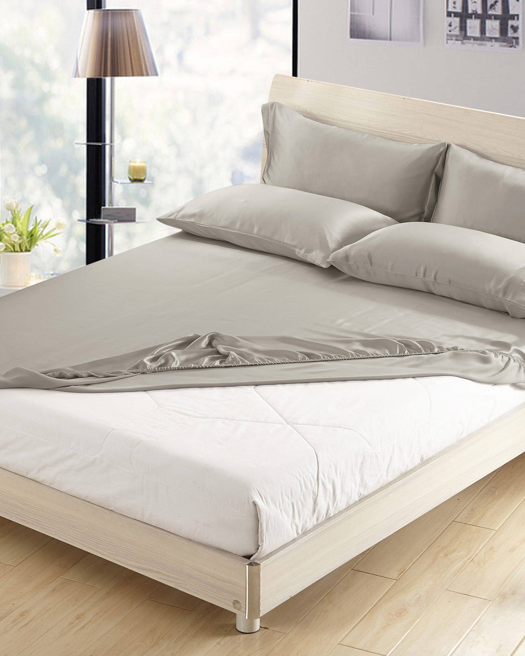 Fitted Sheet Seamless 19 Momme Silvergray 152 x 203 + 40cm Y271
