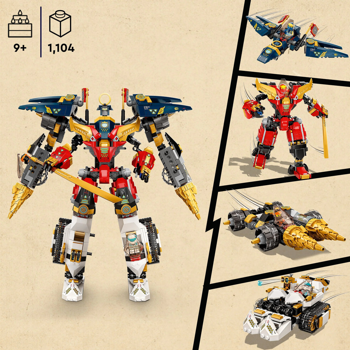 4 in 1 Mech Set with Toy Car, Jet Plane and Tank Toys plus 7 Minifigures Y45936
