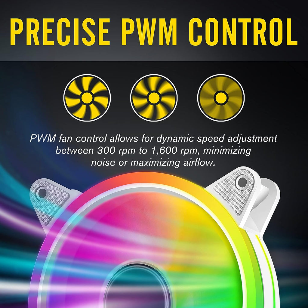 White 120mm RGB PWM Case Fan with Fan Hub, 5 Pack Q9046