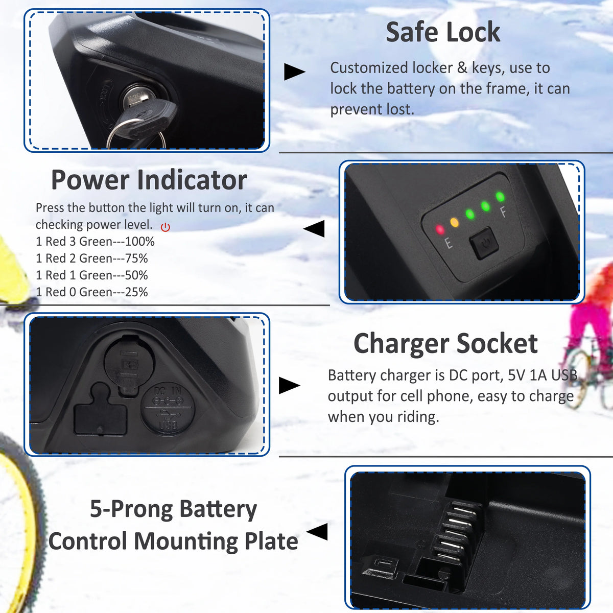 36V 20Ah Lithium Ebike Battery with 3A Charger Y2640