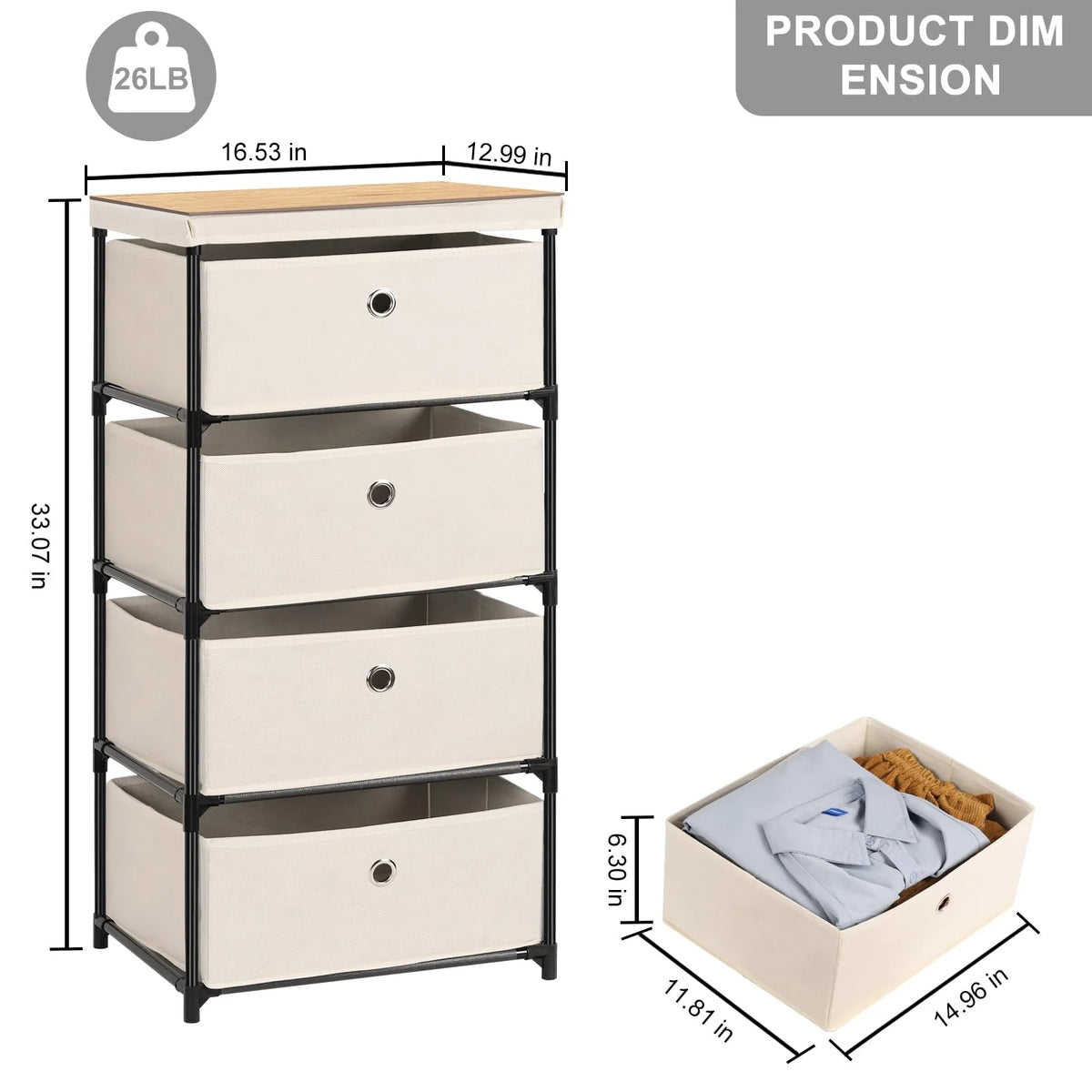 4 Drawer Fabric Storage Nightstand A488995