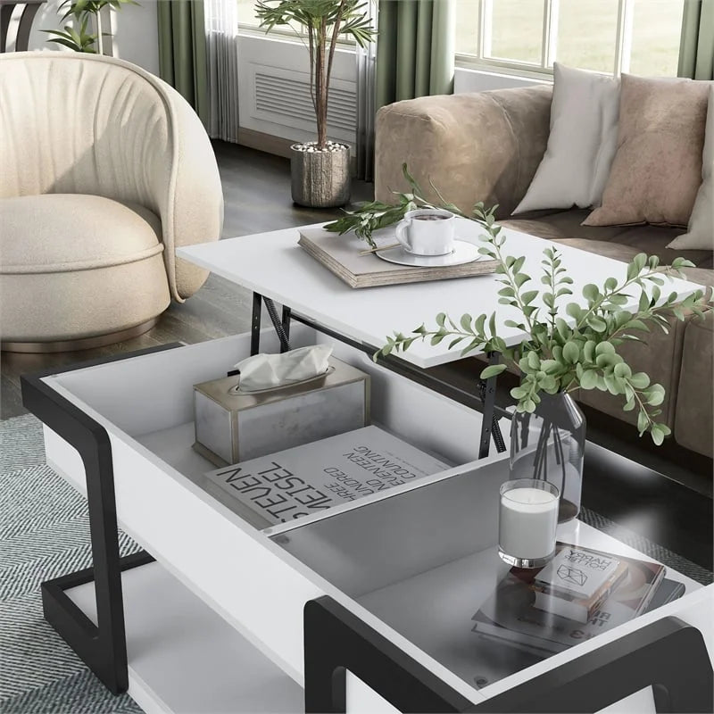 White Wood Lift-Top Storage Coffee Table D5978