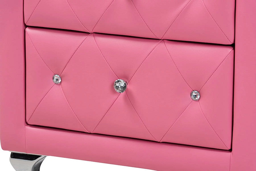 Pink Faux Leather Queen Size 3-Piece Bedroom Set E44865
