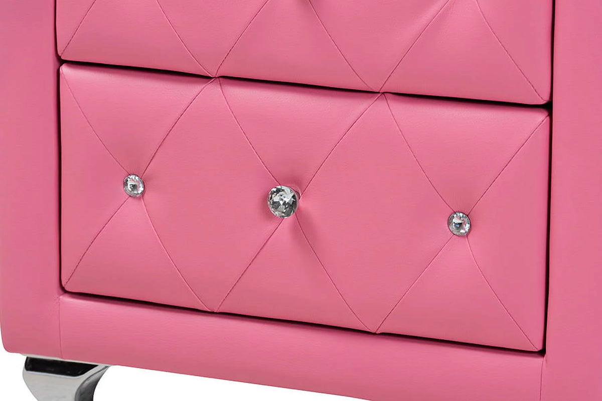 Pink Faux Leather Queen Size 3-Piece Bedroom Set E44865