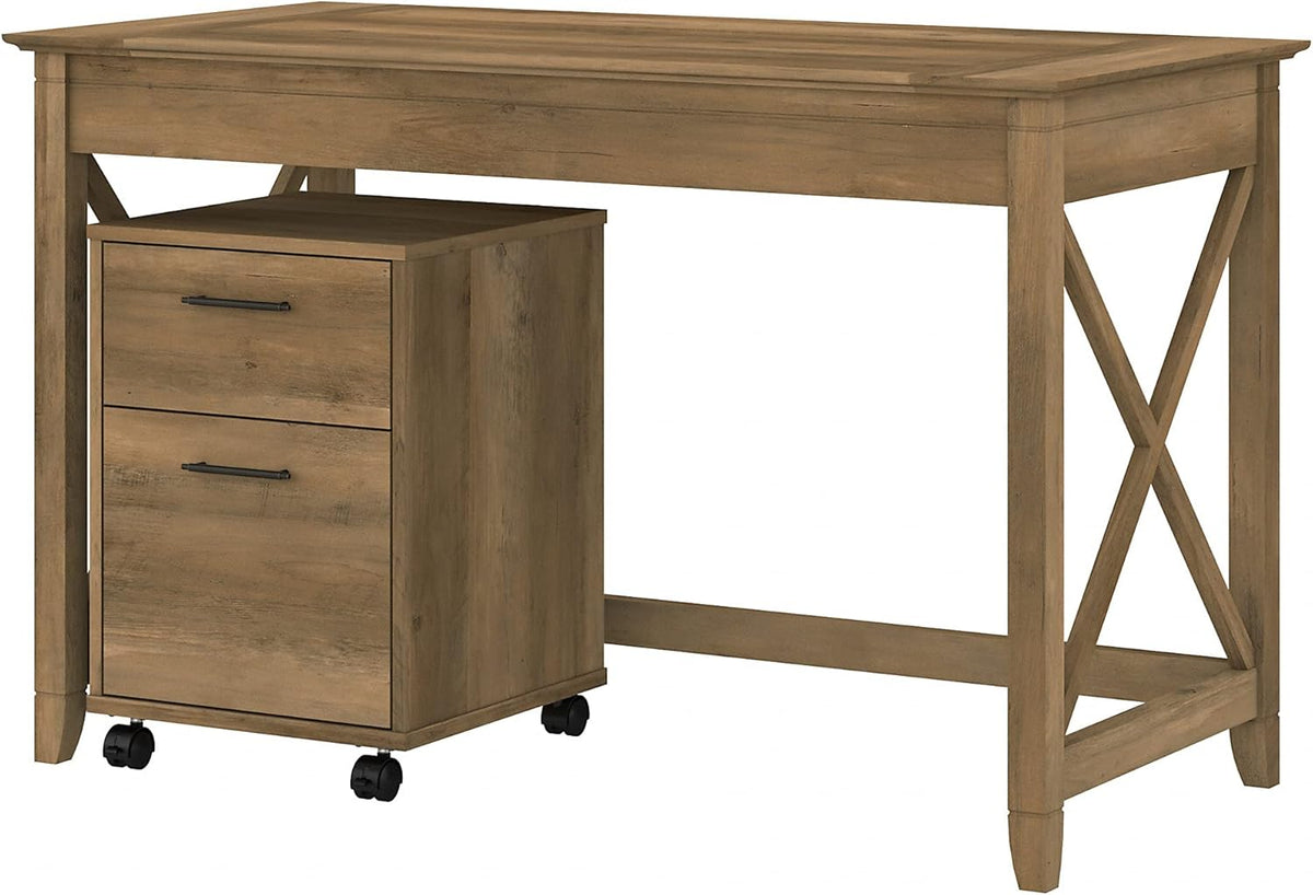48W Dark Gray Hickory Writing Desk with 2 Drawer Mobile File Cabinet J714