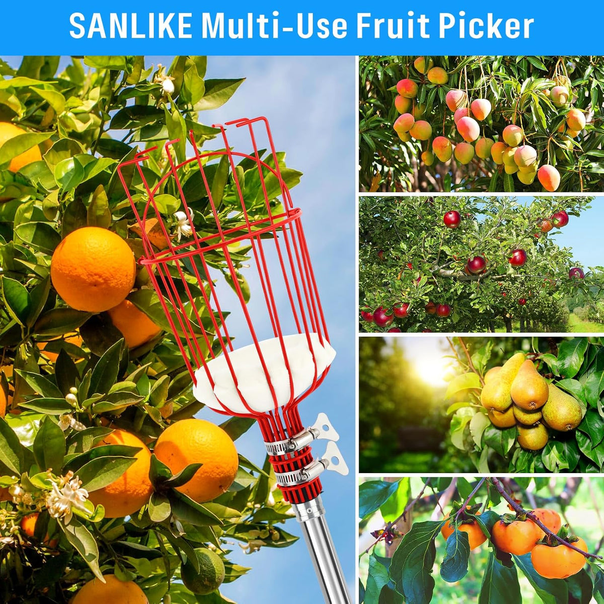 13 FT Adjustable Lightweight Fruit Picker Pole with Basket W93845