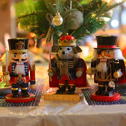 3 Set Christmas Nutcrackers Figures, 7 Inch Handmade Wooden Nutcracker Decorations I11569