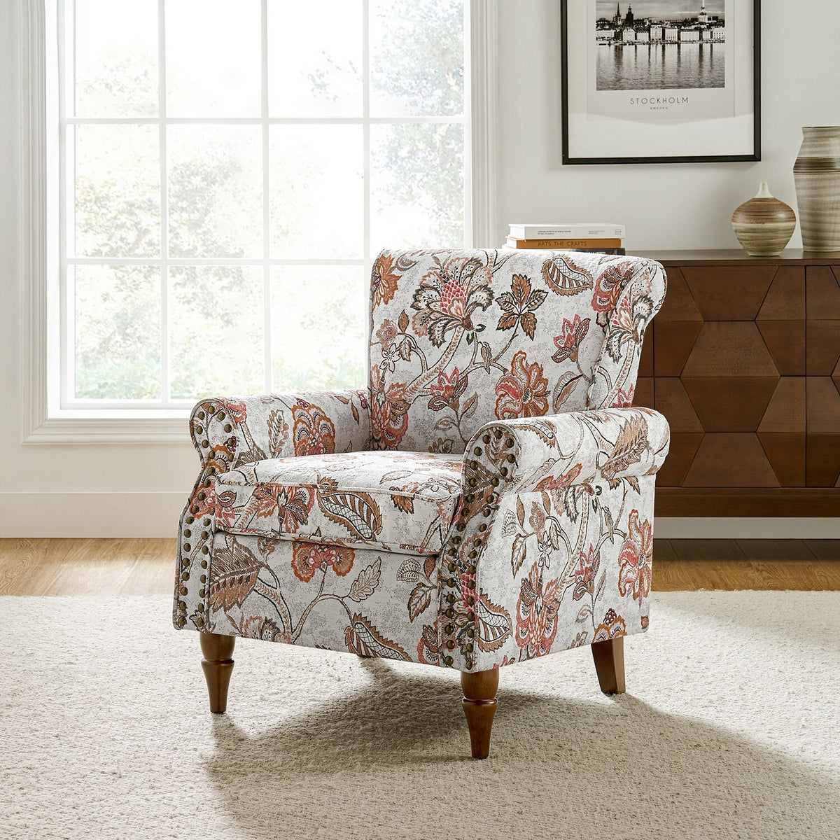 Pink Floral Accent Armchair W47668