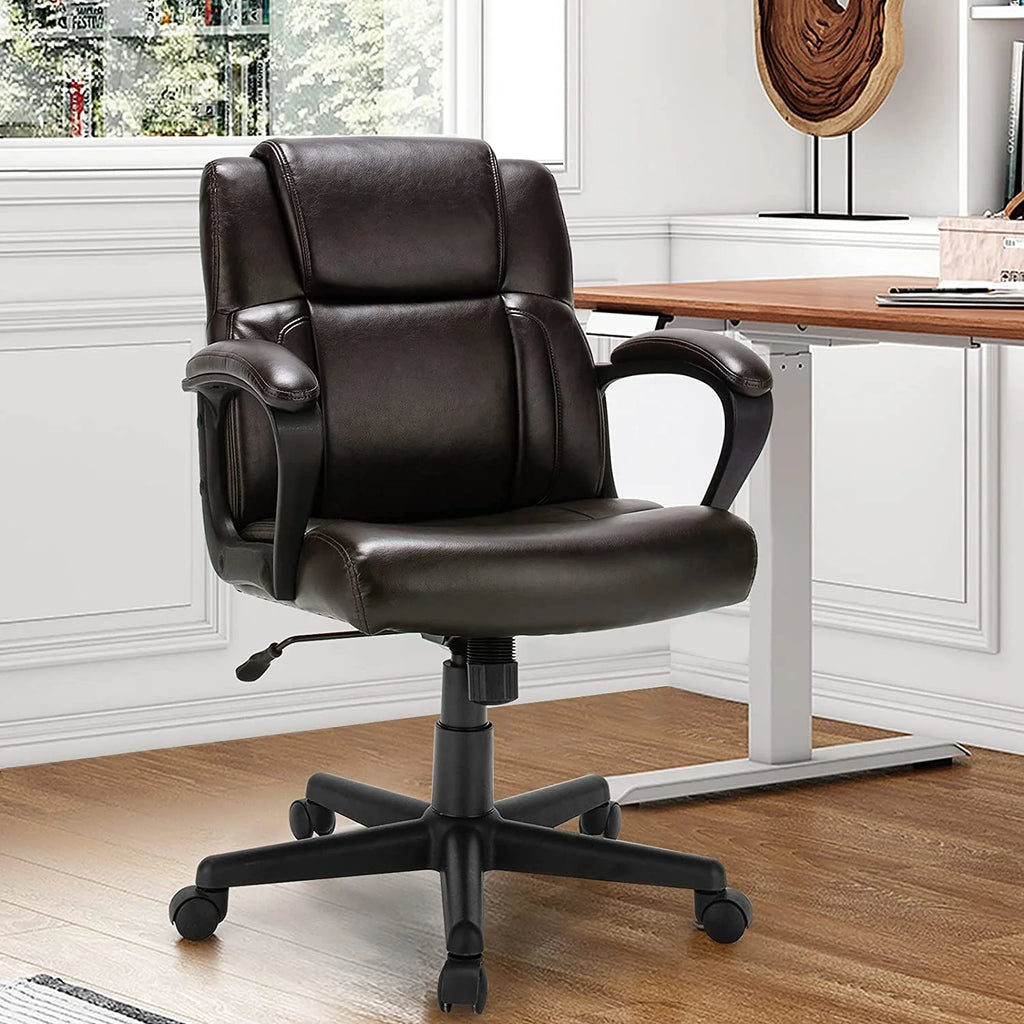 Dark Brown Leather Ergonomic Mid Back Office Chair S3483