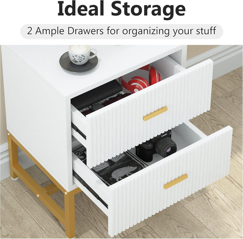 2-Drawer Nightstand with Storage Cabinet Metal Frame M500