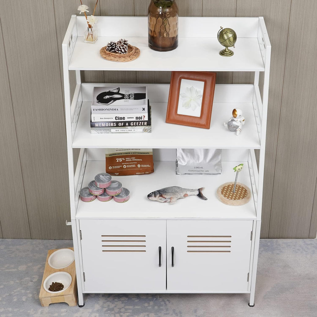 White Wooden Cat Litter Box Enclosure with 2 Doors L1845