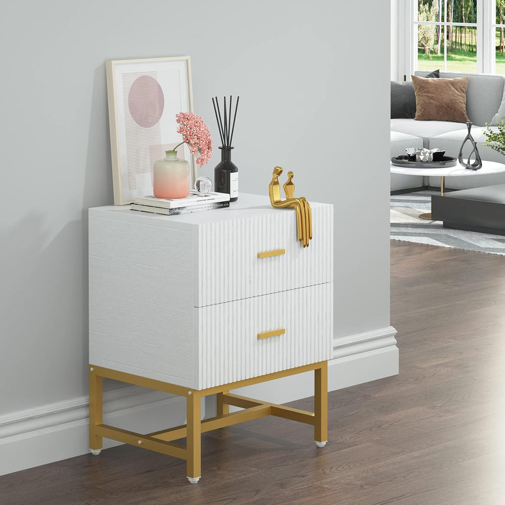 2-Drawer Nightstand with Storage Cabinet Metal Frame M500